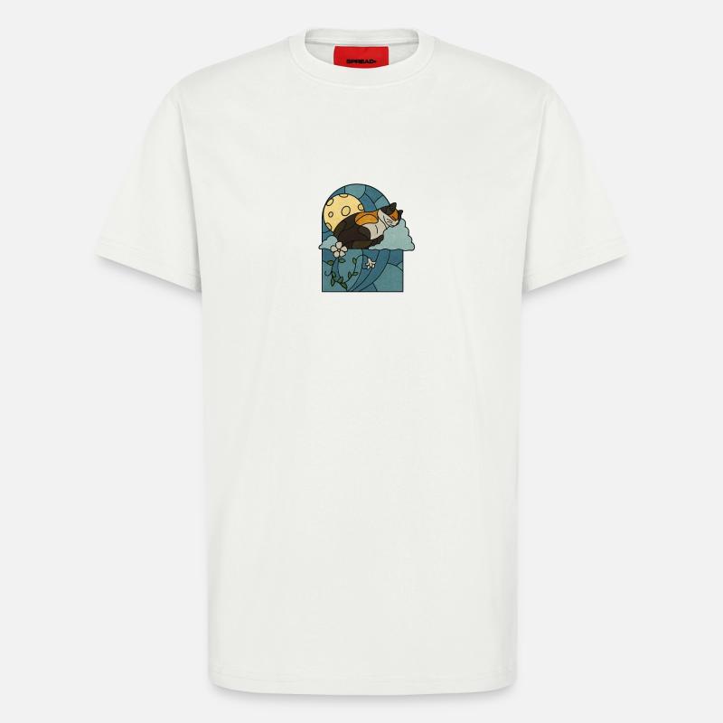 Chat endormi dans un vitrail - T-shirt bio décontracté fabriqué en UE - OFF WHITE
