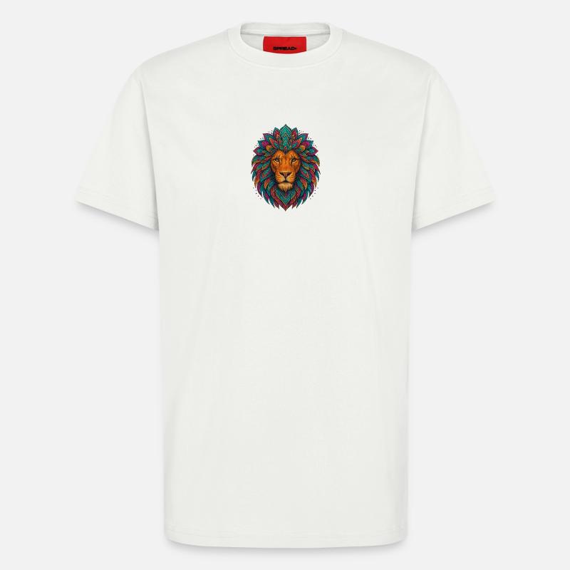 Mandala-Löwe – bunter Kopf - T-Shirt - made by SPREAD - OFF WHITE