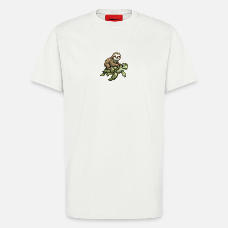 Faultier auf Schildkröte Illustration - T-Shirt - made by SPREAD - OFF WHITE