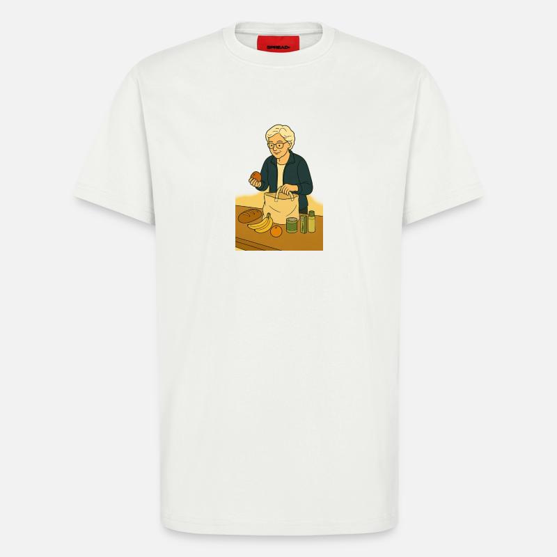 Oma beim Auspacken Einkaufstasche - T-Shirt - made by SPREAD - OFF WHITE