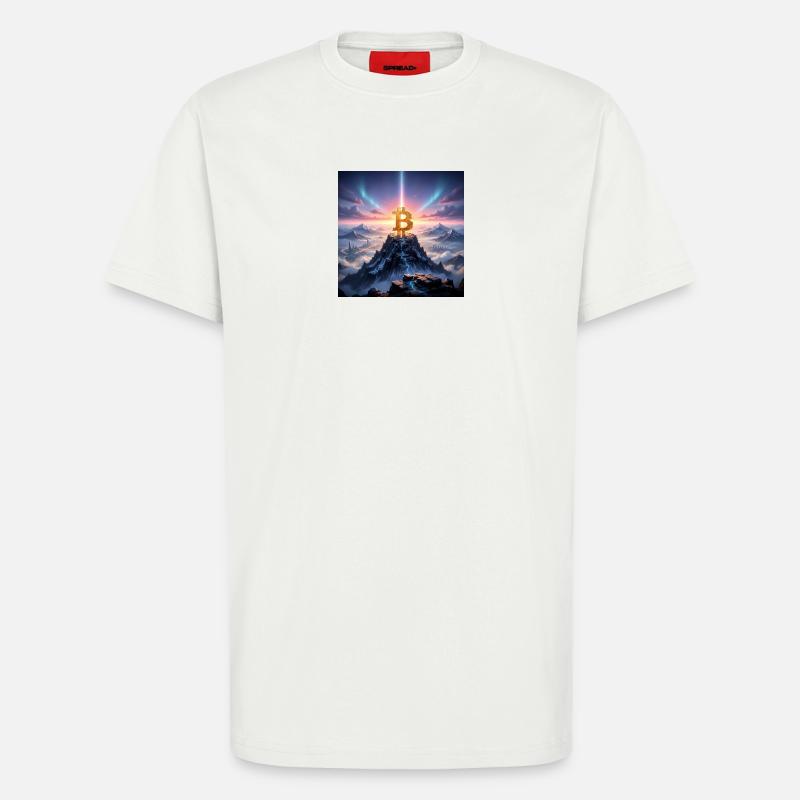 Bitcoin summit light over mountain range - T-Shirt - made by SPREAD - OFF WHITE