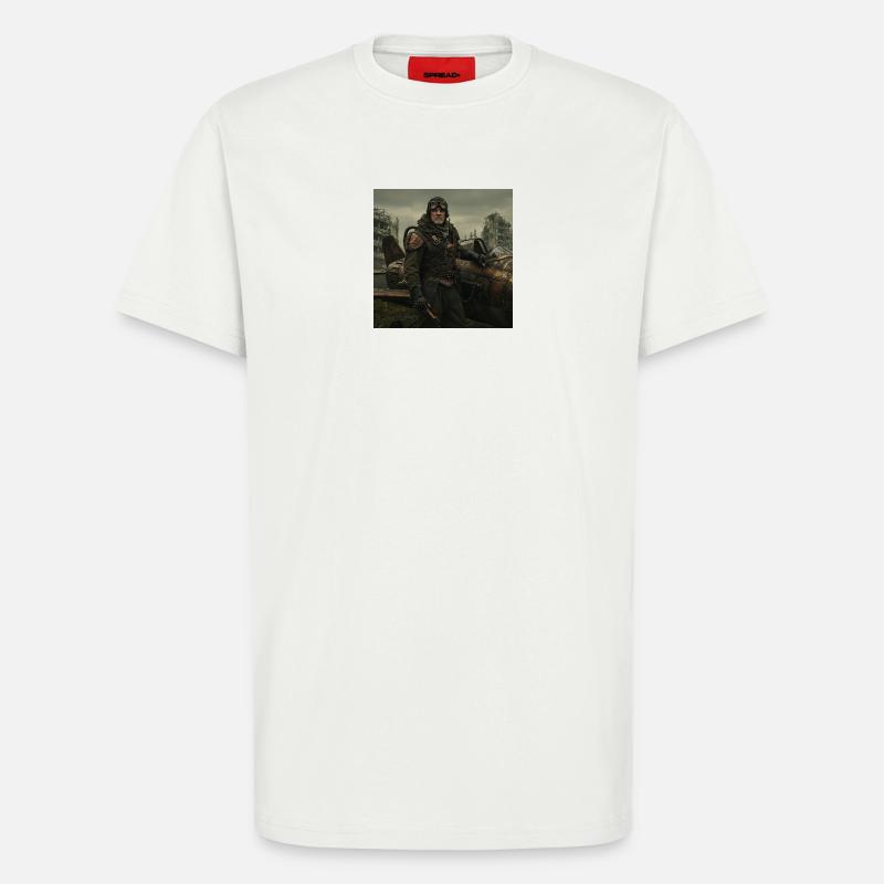 Steampunk Pilot on Post-Apocalyptic Ruins - T-Shirt - made by SPREAD - OFF WHITE