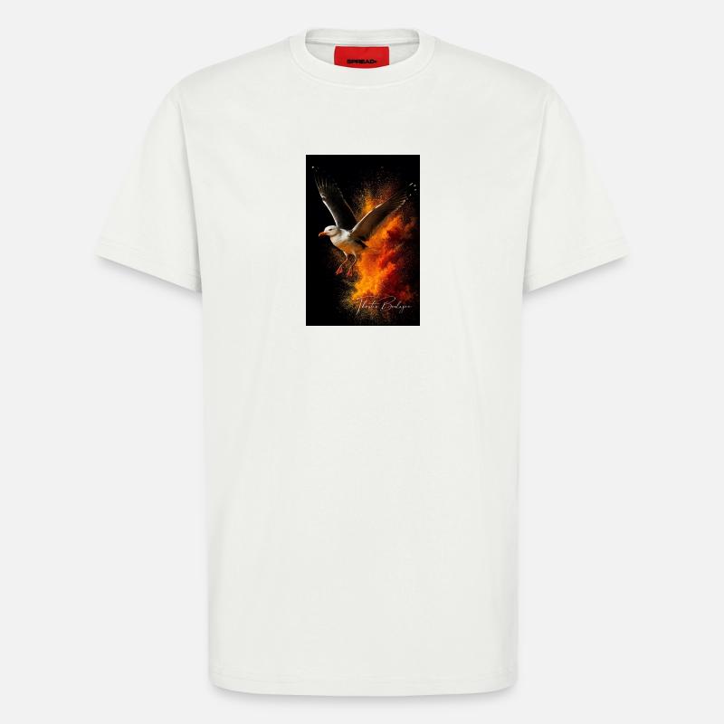 Möwenflug vor Feuerstaub - T-Shirt - made by SPREAD - OFF WHITE