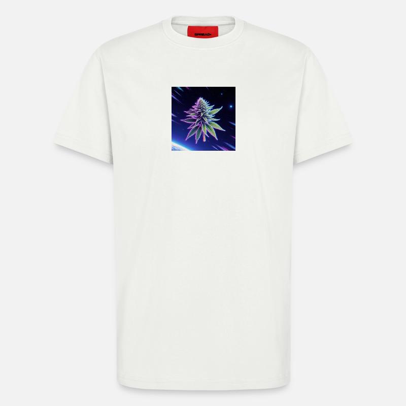 Feuille de cannabis néon spatiale - T-shirt bio décontracté fabriqué en UE - OFF WHITE