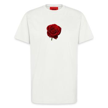 Rote Rose mit Piercings - T-Shirt - made by SPREAD - OFF WHITE - Vorne - Alina (178cm) & Michal (187cm)