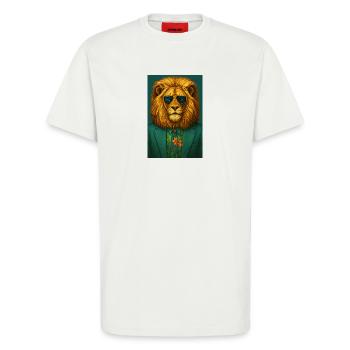 Lion élégant et raffiné - T-shirt bio décontracté fabriqué en UE - OFF WHITE - Devant - Alina (178cm) & Michal (187cm)