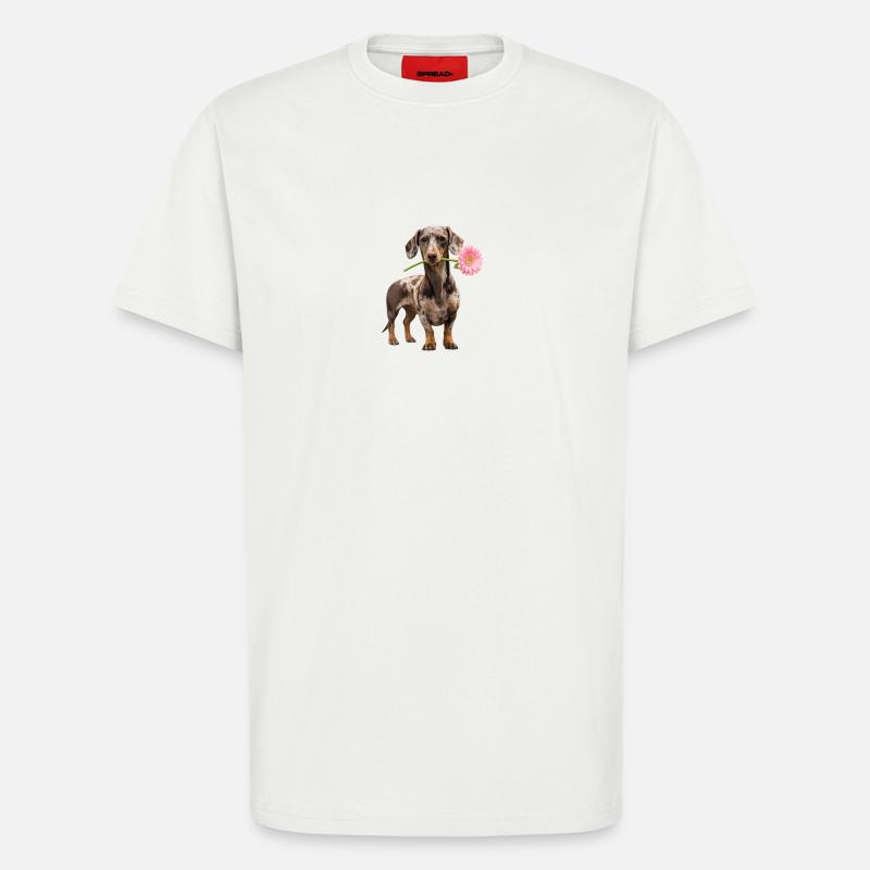 Dackel mit Blume – Blütenliebe - T-Shirt - made by SPREAD - OFF WHITE