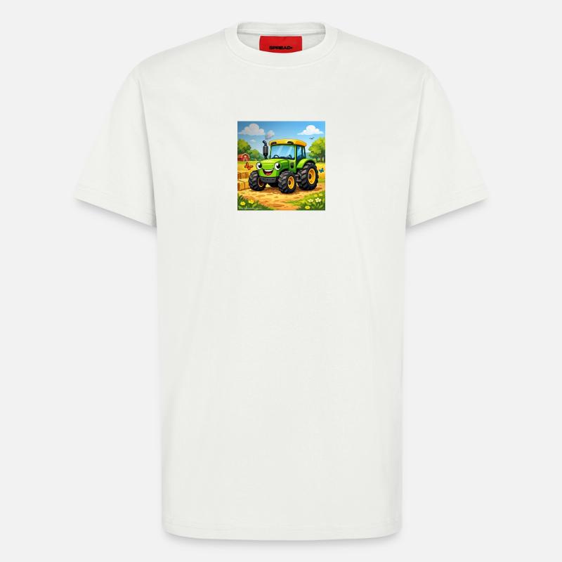 Fröhlicher Grüner Traktor auf Feld - T-Shirt - made by SPREAD - OFF WHITE