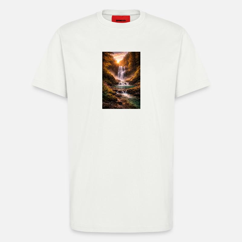Waterfall in the evening sun - T-Shirt - made by SPREAD - OFF WHITE