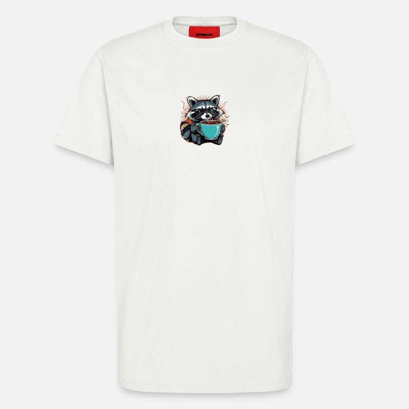 Überforderter Waschbär mit Kaffee - T-Shirt - made by SPREAD - OFF WHITE