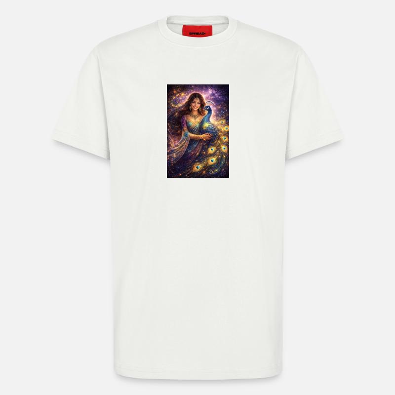 Mystical Indian Woman with Peacock - T-Shirt - made by SPREAD - OFF WHITE