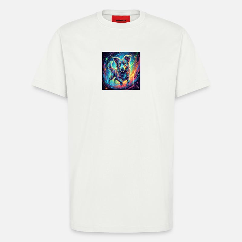 Neonfarbiger Hund im Farbwirbel - T-Shirt - made by SPREAD - OFF WHITE