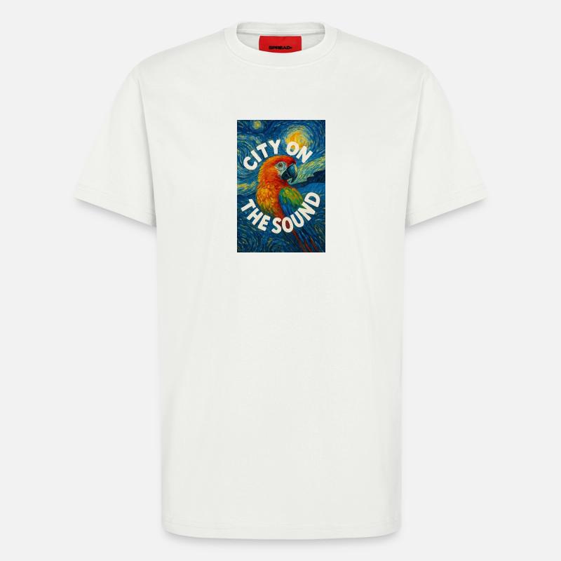 Vibrant_Macaw_Amidst_Swirling_Post-Impressionis - T-Shirt - made by SPREAD - OFF WHITE
