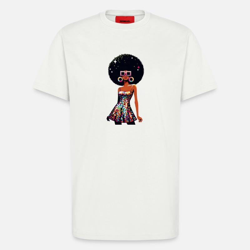 Disco Afro Glam Sequins Design - T-shirt bio décontracté fabriqué en UE - OFF WHITE