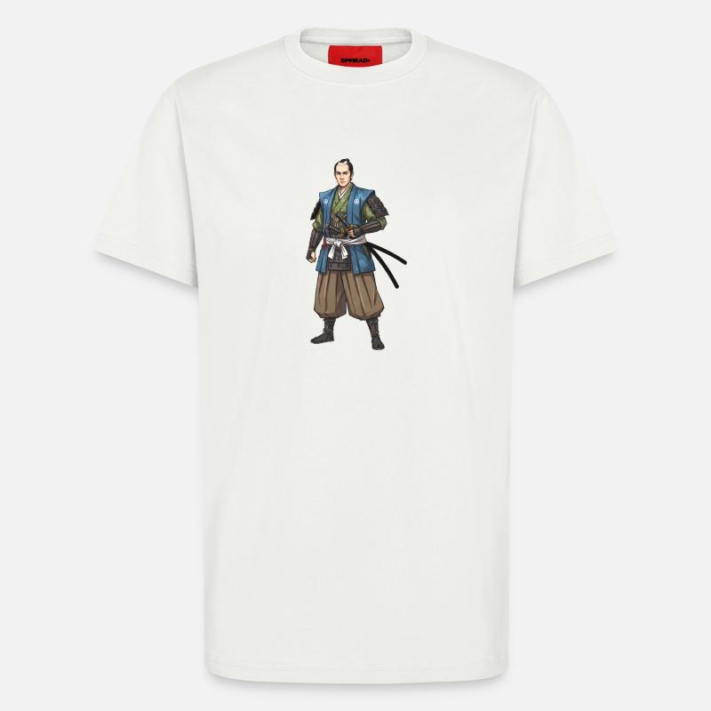 Edo Samurai in Blue Jacket - T-Shirt - made by SPREAD - OFF WHITE