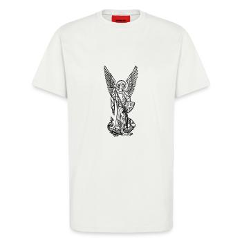 ARCHANGE T-SHIRT. - T-shirt bio décontracté fabriqué en UE - OFF WHITE - Devant - Alina (178cm) & Michal (187cm)