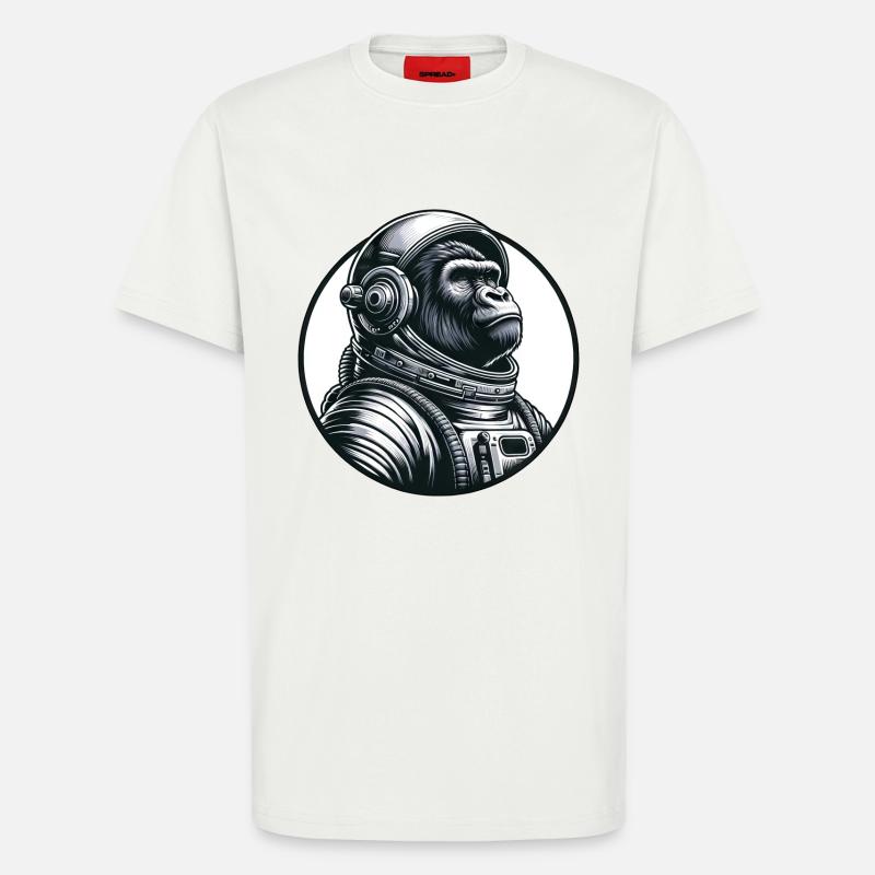 Astronaute chimpanzé dans l’espace - T-shirt bio décontracté fabriqué en UE - OFF WHITE
