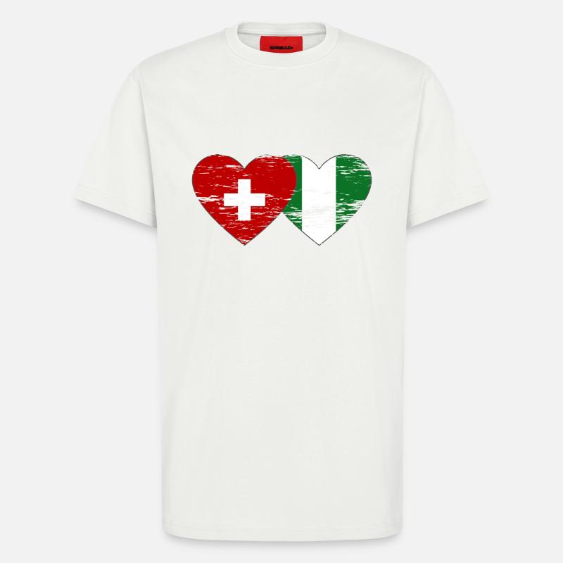 Drapeau suisse Nigeria coeur utilisé - T-shirt bio décontracté fabriqué en UE - OFF WHITE