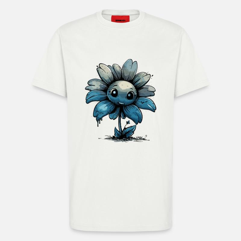Eine dunkelblaue Comic Blume - T-Shirt - made by SPREAD - OFF WHITE