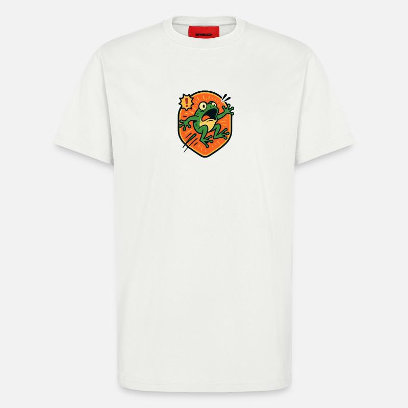 Badge Panic Frog - T-shirt bio décontracté fabriqué en UE - OFF WHITE