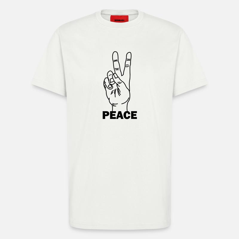 Hand gesture peace with peace text - T-Shirt - made by SPREAD - OFF WHITE
