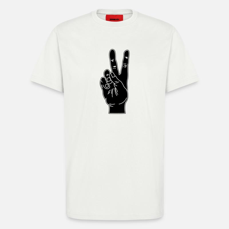 Geste de la main noire paix - T-shirt bio décontracté fabriqué en UE - OFF WHITE