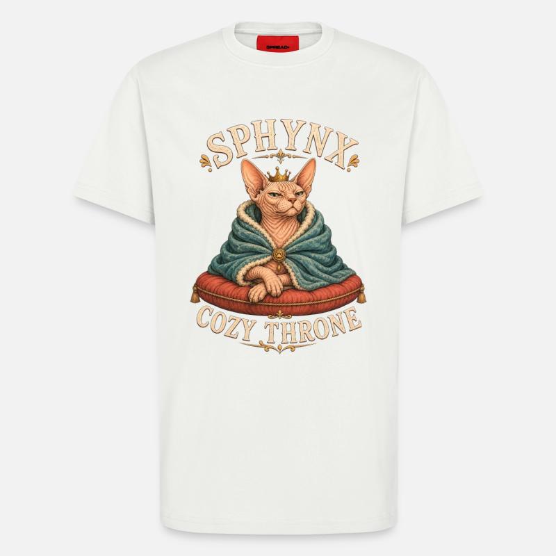 SPHYNX TRÔNE DOUILLET Chat - T-shirt bio décontracté fabriqué en UE - OFF WHITE