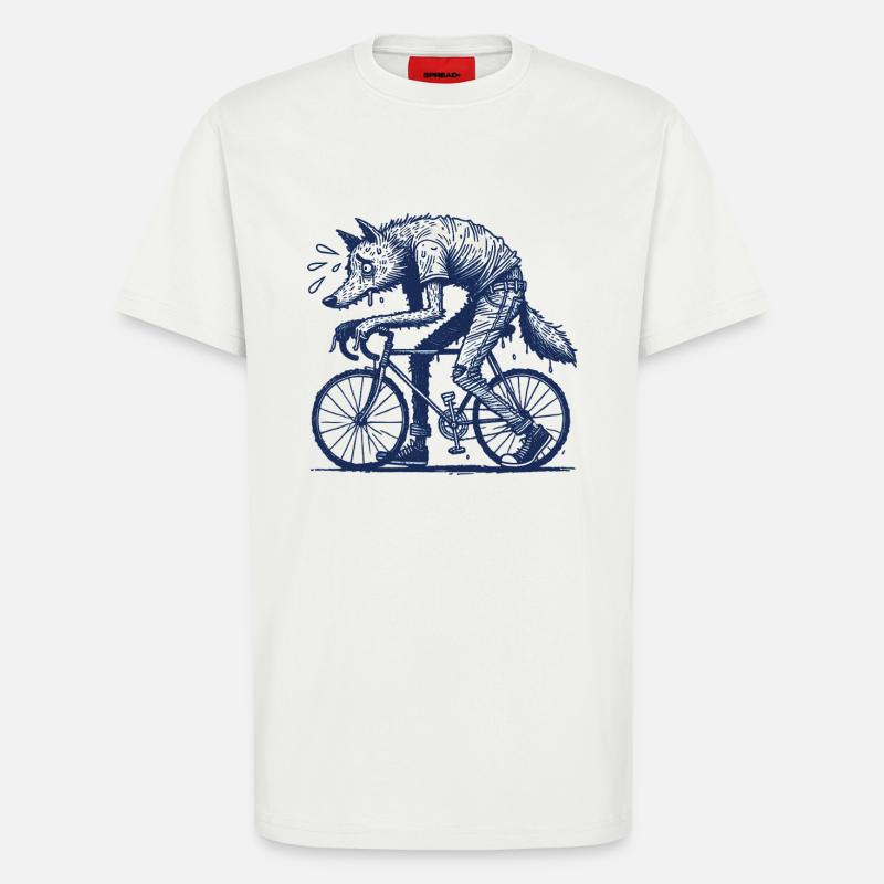 Bicycle Wolf Design Créatif Cyclisme - T-shirt bio décontracté fabriqué en UE - OFF WHITE