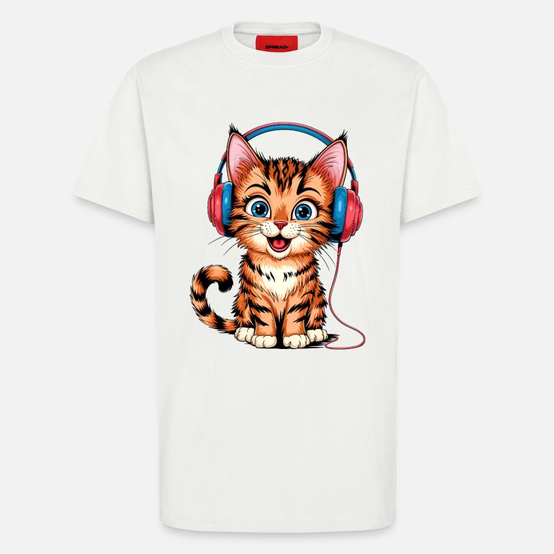 Kopfhörer-Kätzchen - T-Shirt - made by SPREAD - OFF WHITE