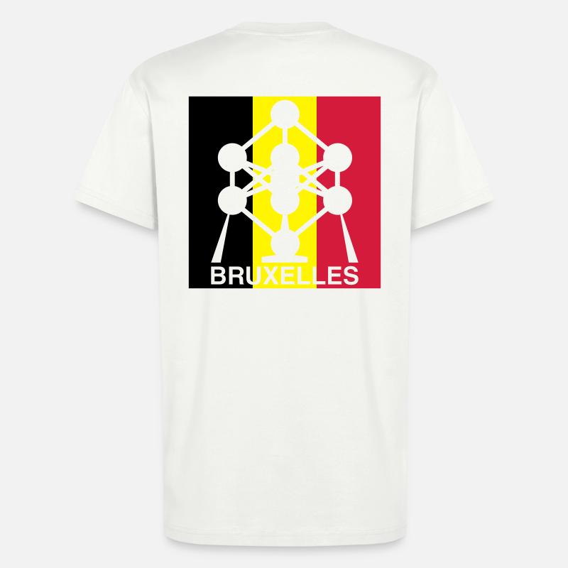 Atomium Brussels – Quadrat-Design mit belgischer Flagge - T-Shirt - made by SPREAD - OFF WHITE
