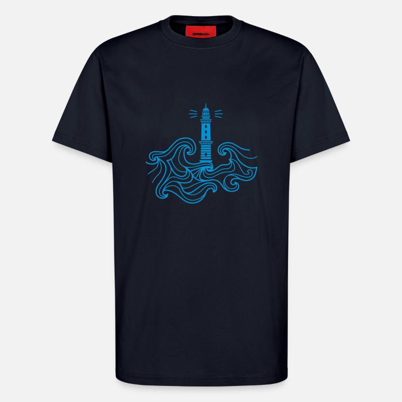 Lighthouse Warnemünde with waves - T-Shirt - made by SPREAD - DARK NAVY