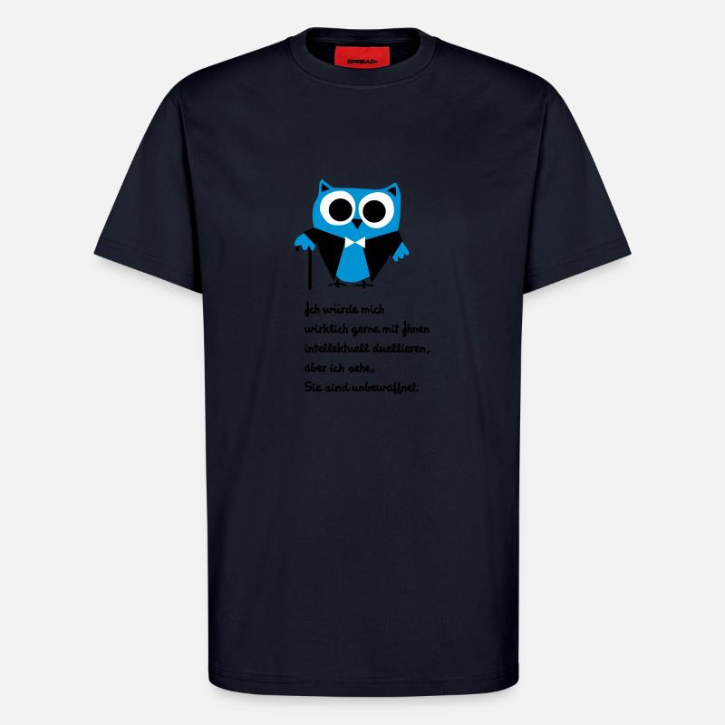 Owl, satire, saying "Intellectually duel" - T-Shirt - made by SPREAD - DARK NAVY