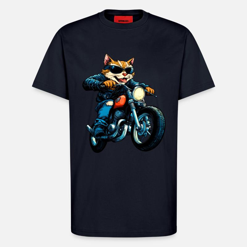 Katzen Motorrad / Motorradfahrer Katze - T-Shirt - made by SPREAD - DARK NAVY