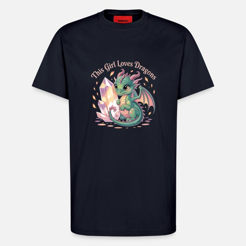 Mädchenliebe zu Drachen mit Kristall - T-Shirt - made by SPREAD - DARK NAVY