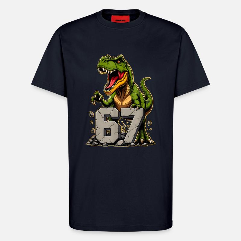 T-Rex Dinosaur Funny Six Seven Meme - T-Shirt - made by SPREAD - DARK NAVY