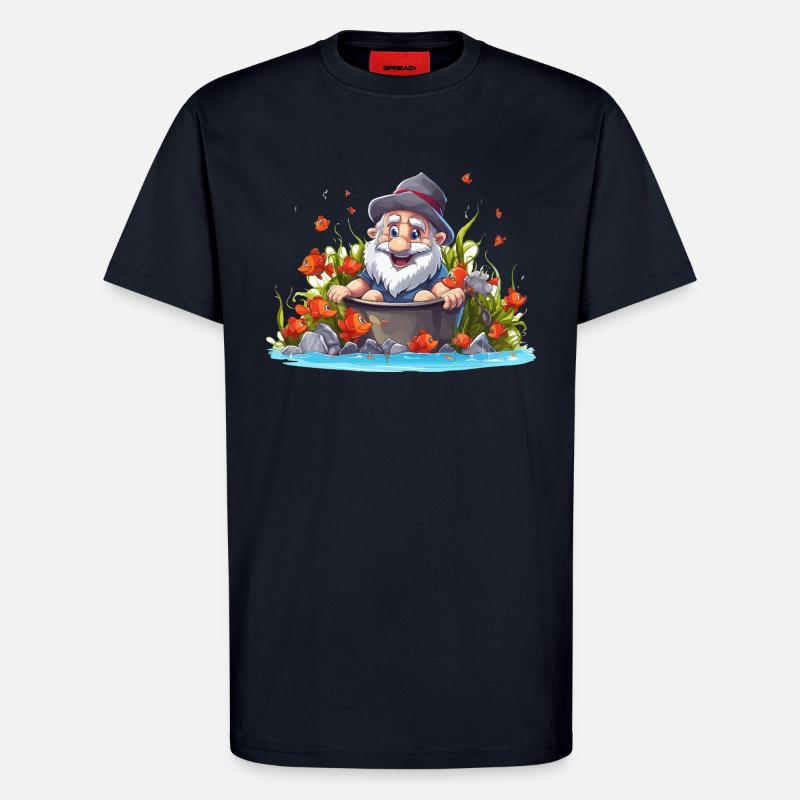 Gnom im Badetopf am Teich - T-Shirt - made by SPREAD - DARK NAVY