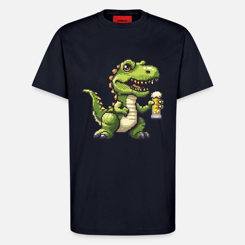 Dinosaur T-Rex Pixel Beer - T-Shirt - made by SPREAD - DARK NAVY