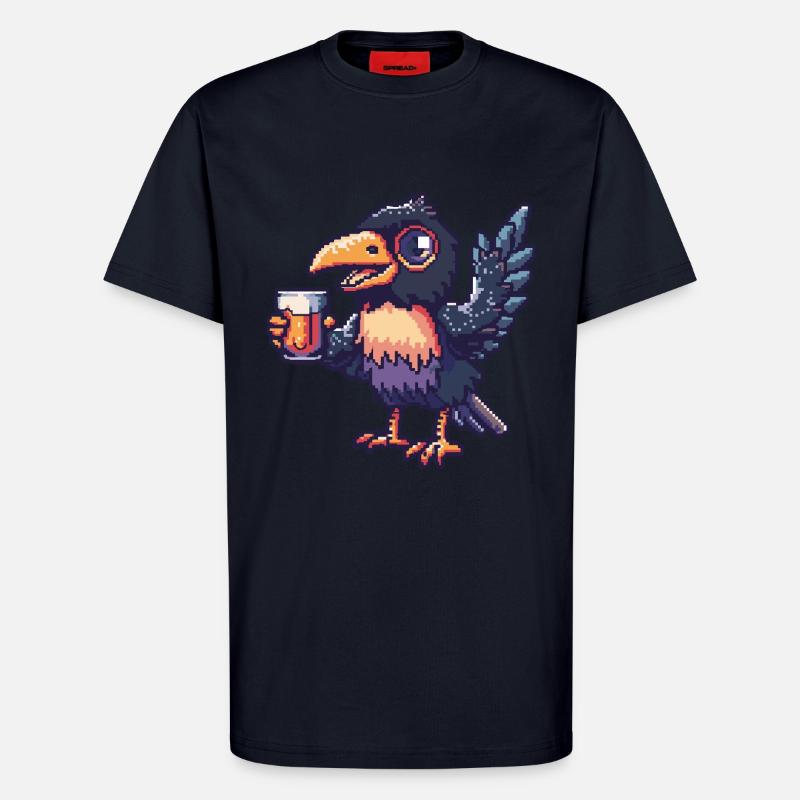 Raven Crow Pixel Beer - T-Shirt - made by SPREAD - DARK NAVY