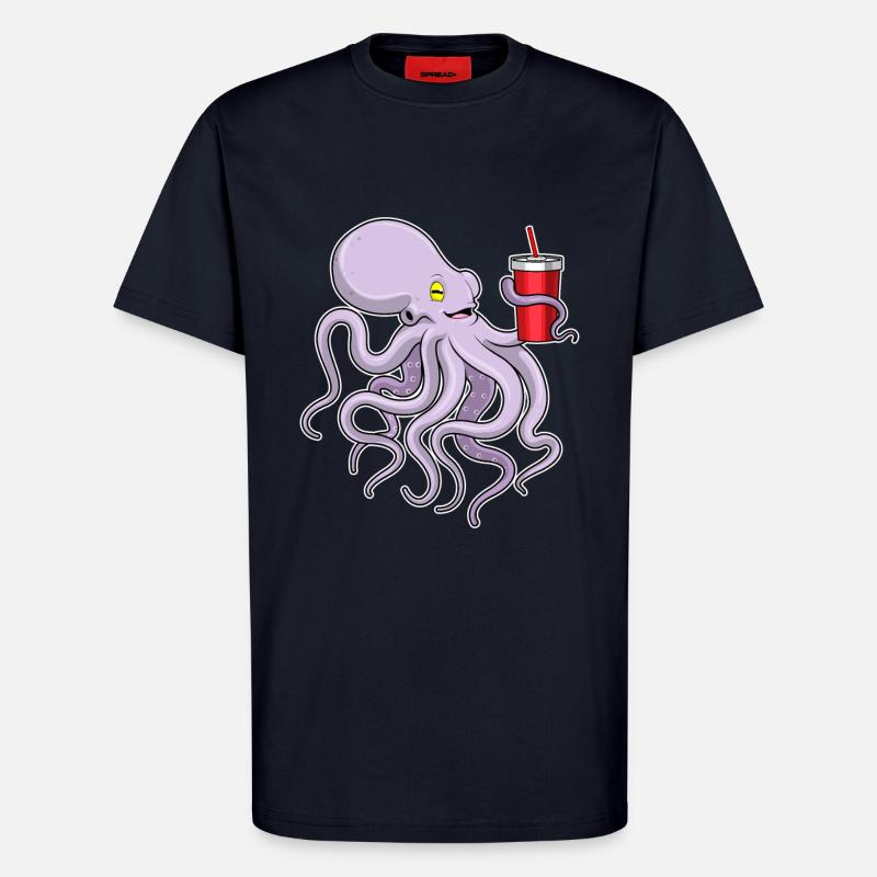 Krake mit Trinkbecher - T-Shirt - made by SPREAD - DARK NAVY