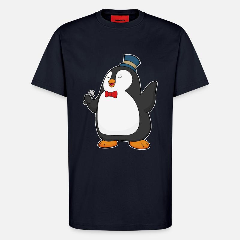 Penguin Singer Microphone - T-shirt bio décontracté fabriqué en UE - DARK NAVY