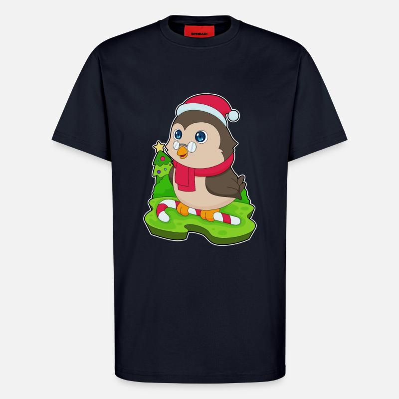 Hibou Noël Candy Cane - T-shirt bio décontracté fabriqué en UE - DARK NAVY