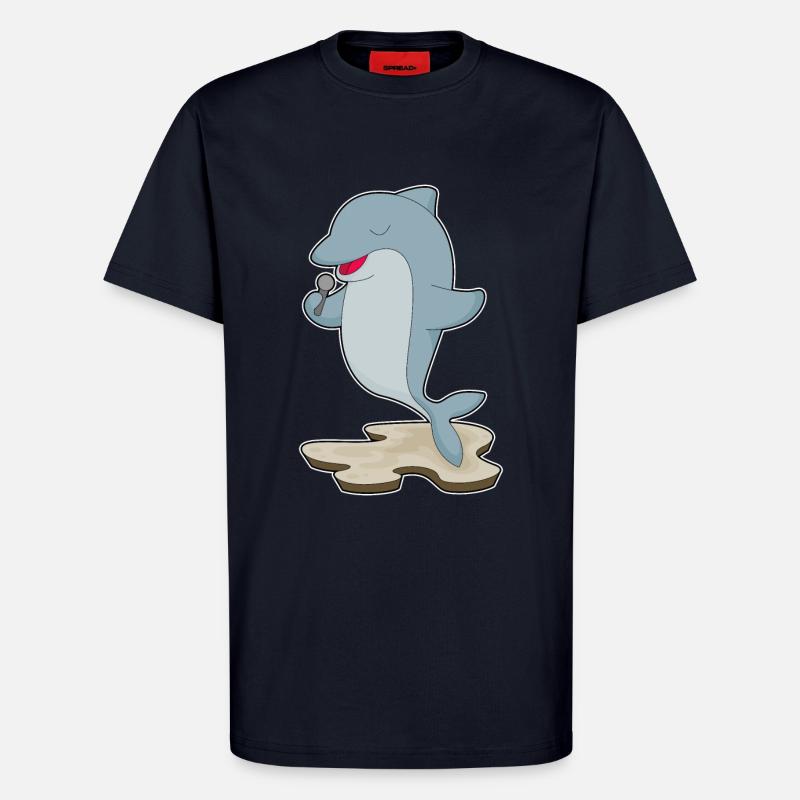 Dolphin Singer Microphone Music - T-Shirt - made by SPREAD - DARK NAVY