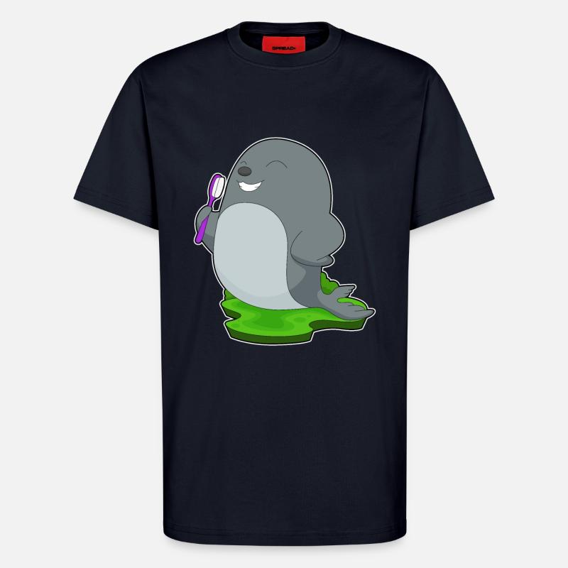Seal Teeth Brushing Toothbrush - T-Shirt - made by SPREAD - DARK NAVY