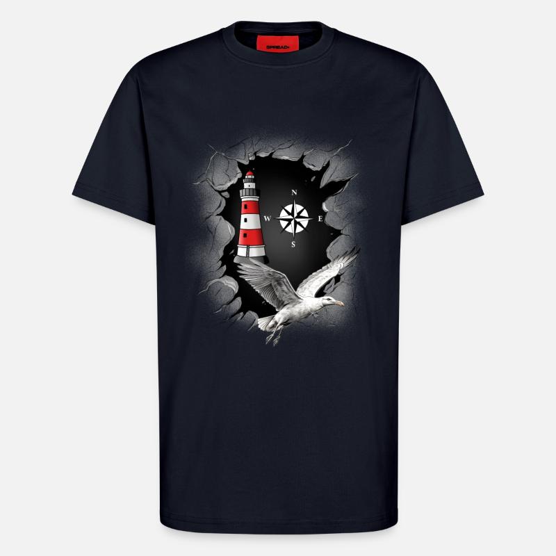 Möwe Leuchtturm Kompass maritim - T-Shirt - made by SPREAD - DARK NAVY