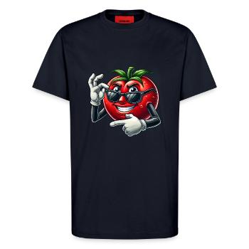 Cool Tomate Lunettes de Soleil Dessin Animé Veggie Fun - T-shirt bio décontracté fabriqué en UE - DARK NAVY - Devant - Alina (178cm) & Michal (187cm)