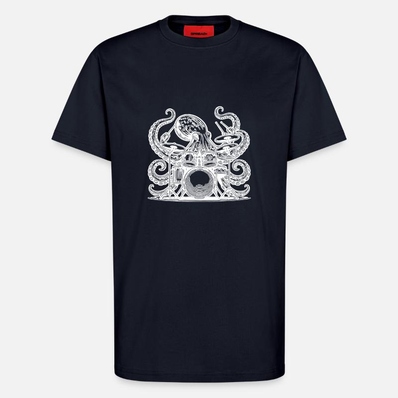 Cool octopus on drums - T-Shirt - made by SPREAD - DARK NAVY