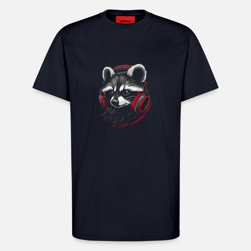 Zocker Waschbär mit roten Kopfhörern - T-Shirt - made by SPREAD - DARK NAVY