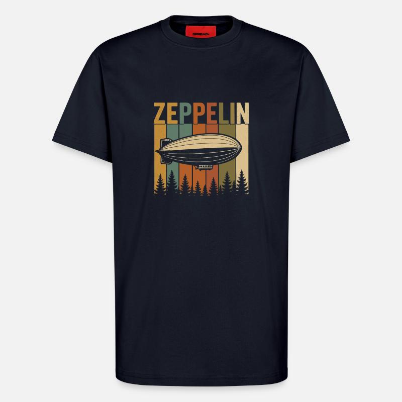 Conception rétro du dirigeable Zeppelin - T-shirt bio décontracté fabriqué en UE - DARK NAVY