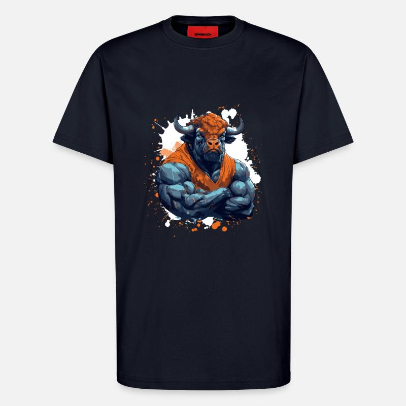 Bison Muscles Combattant Bête - T-shirt bio décontracté fabriqué en UE - DARK NAVY