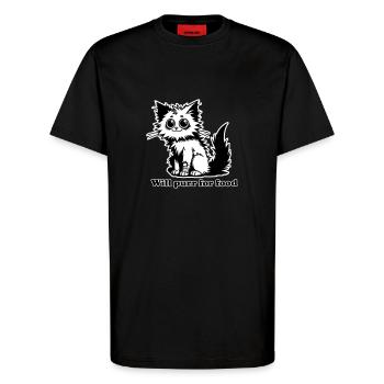 Chat sans abri - Will ronronnera pour la conception de nourriture - T-shirt bio décontracté fabriqué en UE - SOLID BLACK - Devant - Alina (178cm) & Michal (187cm)